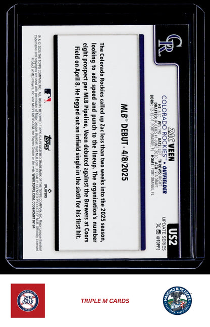 2025 Topps Update #US2 Zac Veen