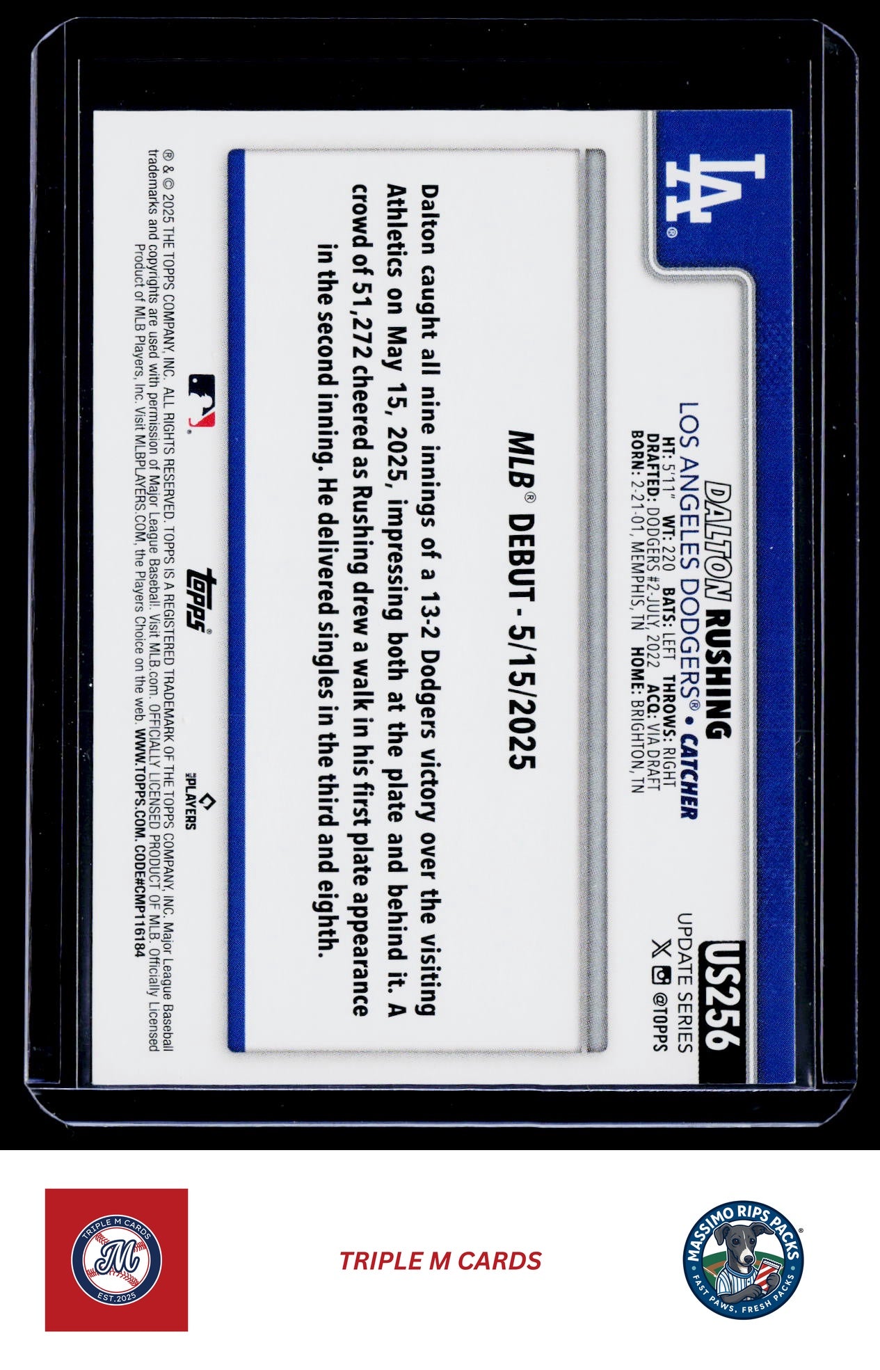 2025 Topps Update #US256 Dalton Rushing