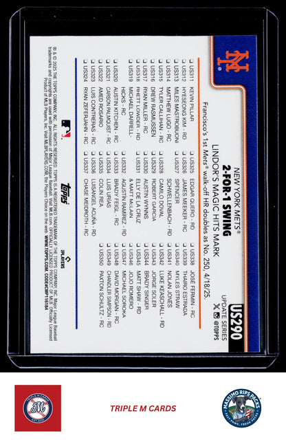 2025 Topps Update #US290 2-For-1 Swing (Francisco Lindor)