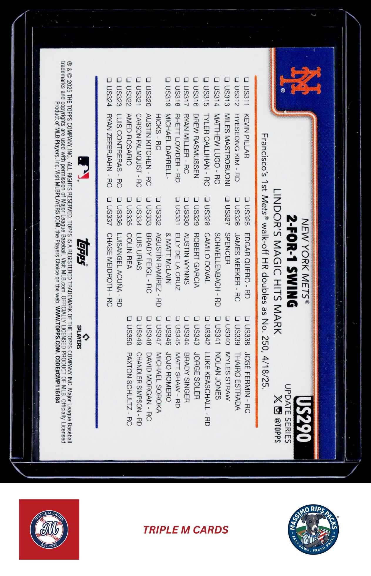 2025 Topps Update #US290 2-For-1 Swing (Francisco Lindor)