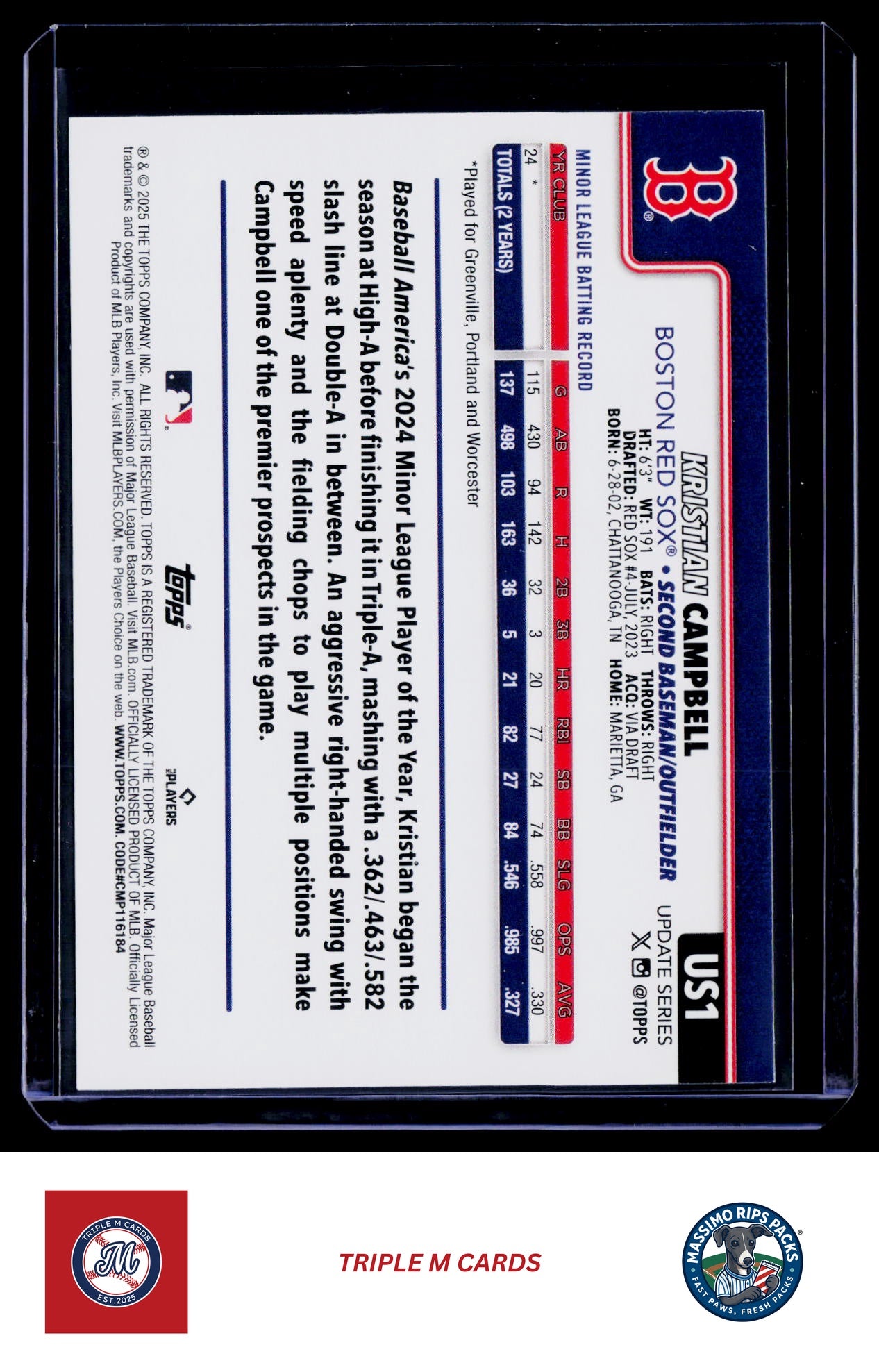 2025 Topps Update #US1 Kristian Campbell