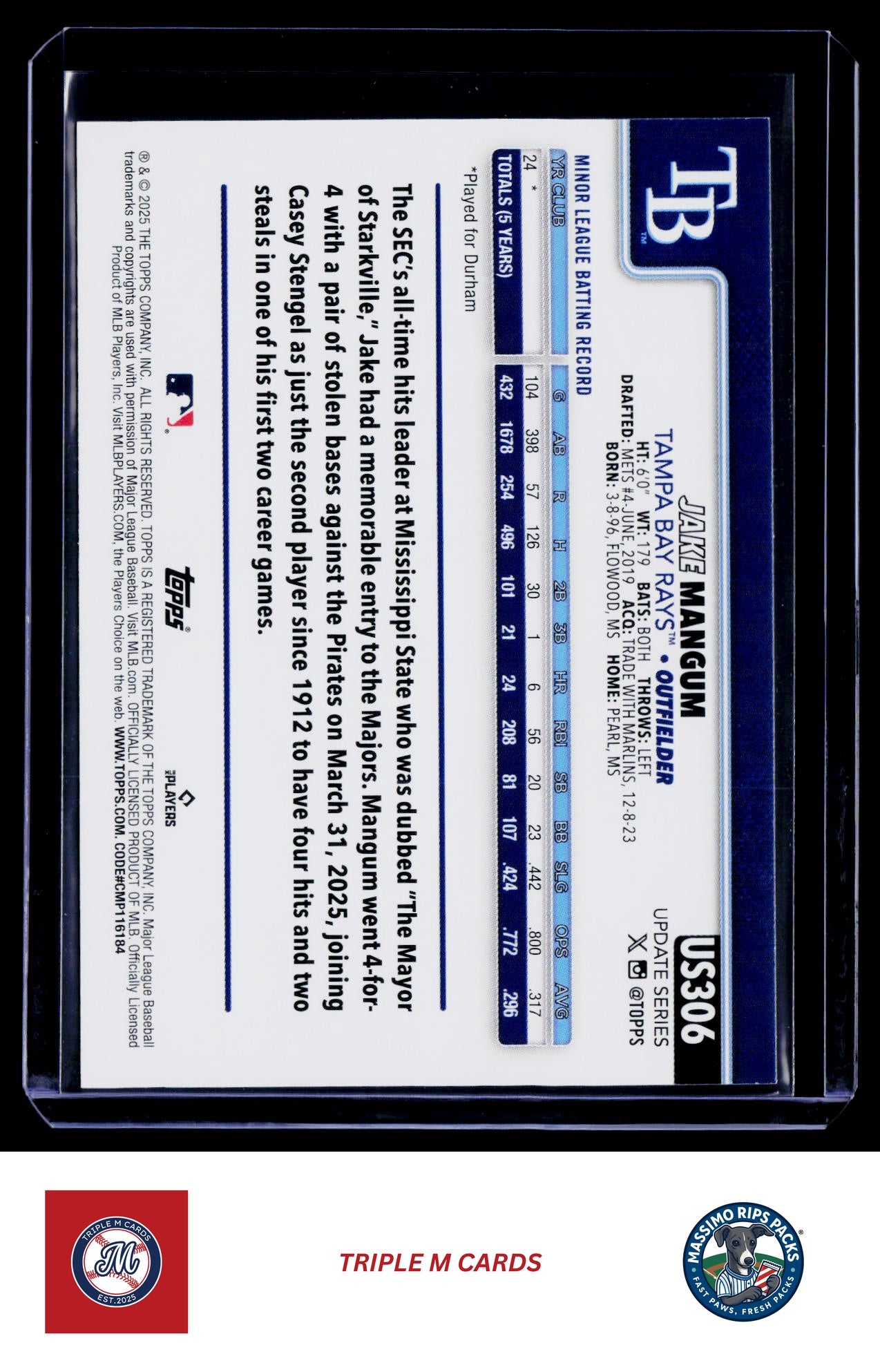 2025 Topps Update #US306 Jake Mangum