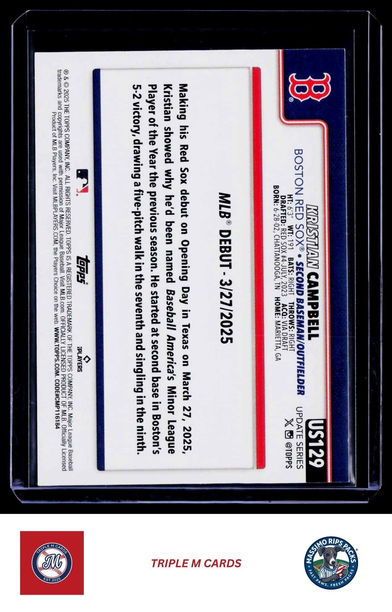 2025 Topps Update #US129 Kristian Campbell