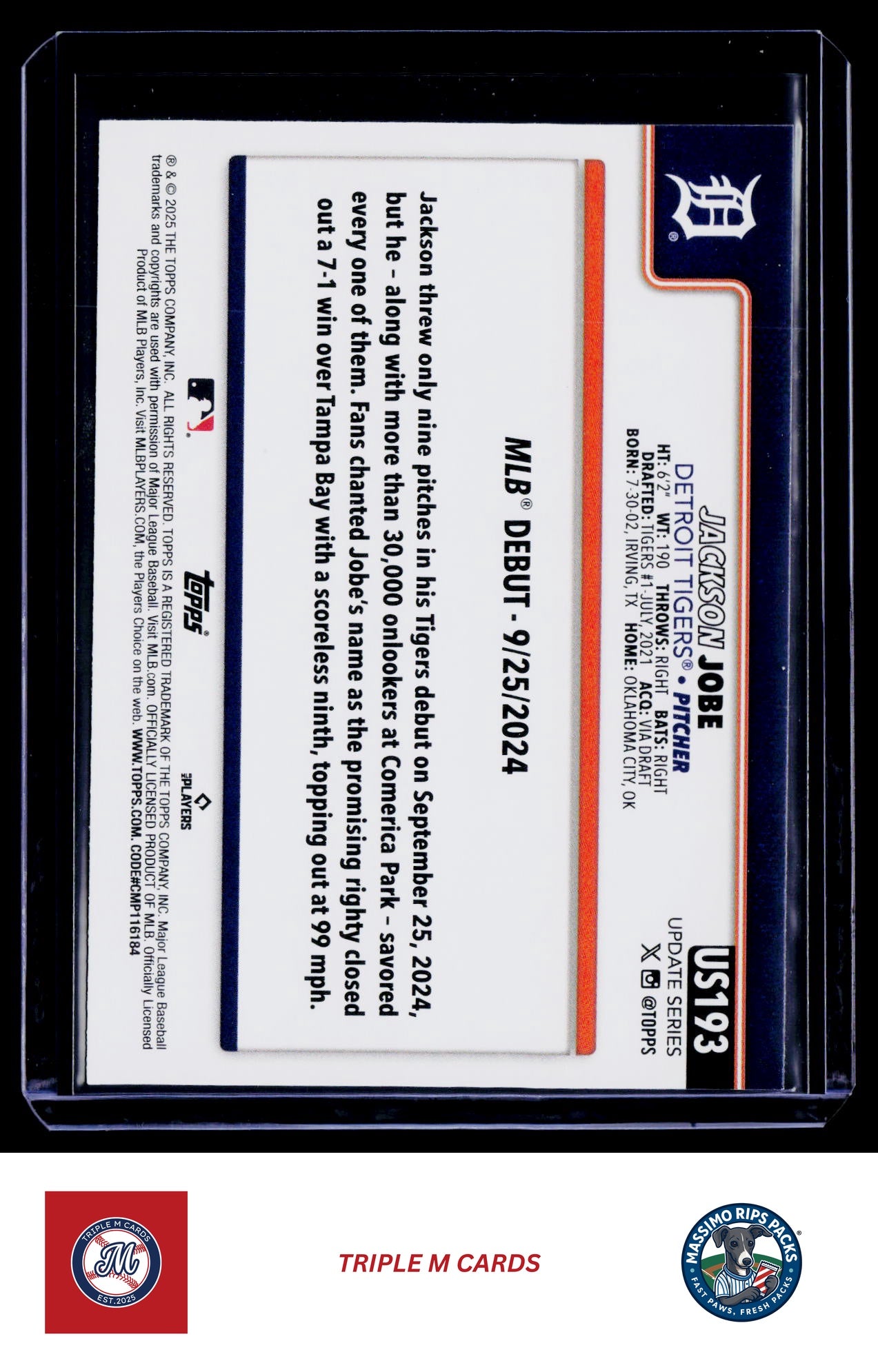 2025 Topps Update #US193 Jackson Jobe