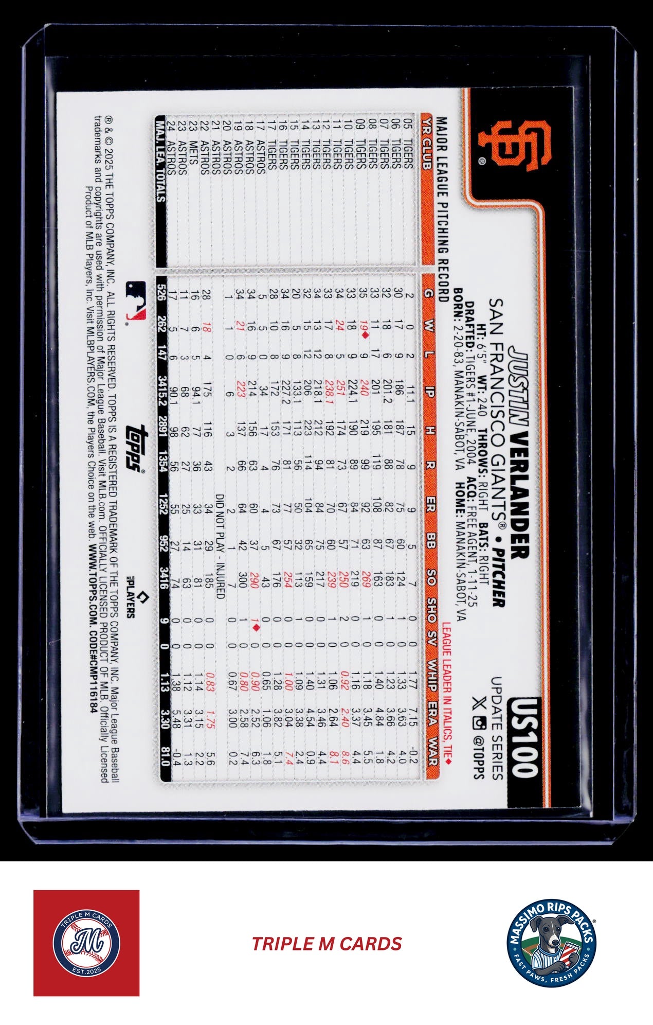 2025 Topps Update #US100 Justin Verlander