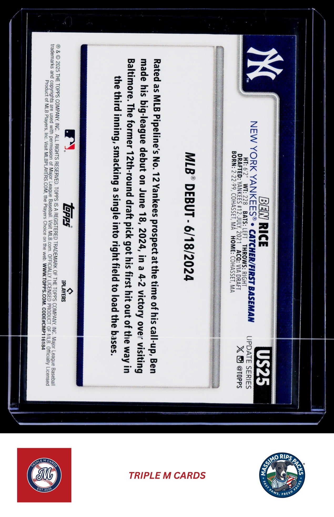2025 Topps Update #US25 Ben Rice