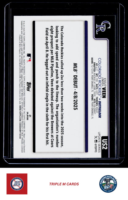2025 Topps Update #US2 Zac Veen