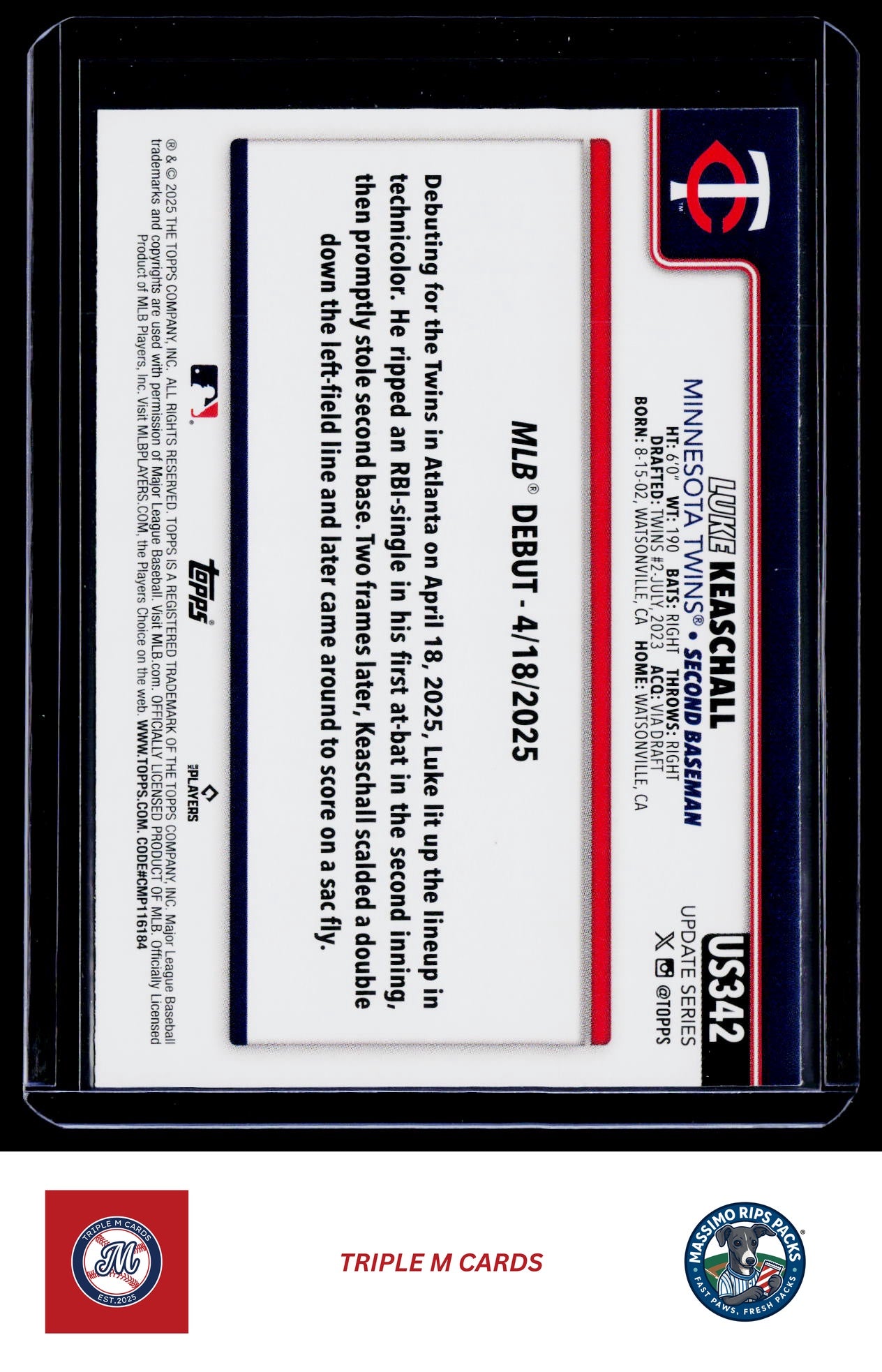 2025 Topps Update #US342 Luke Keaschall