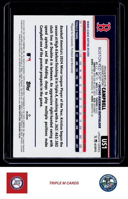 2025 Topps Update #US1 Kristian Campbell