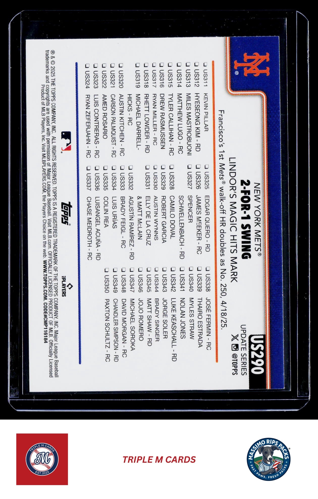 2025 Topps Update #US290 2-For-1 Swing (Francisco Lindor)
