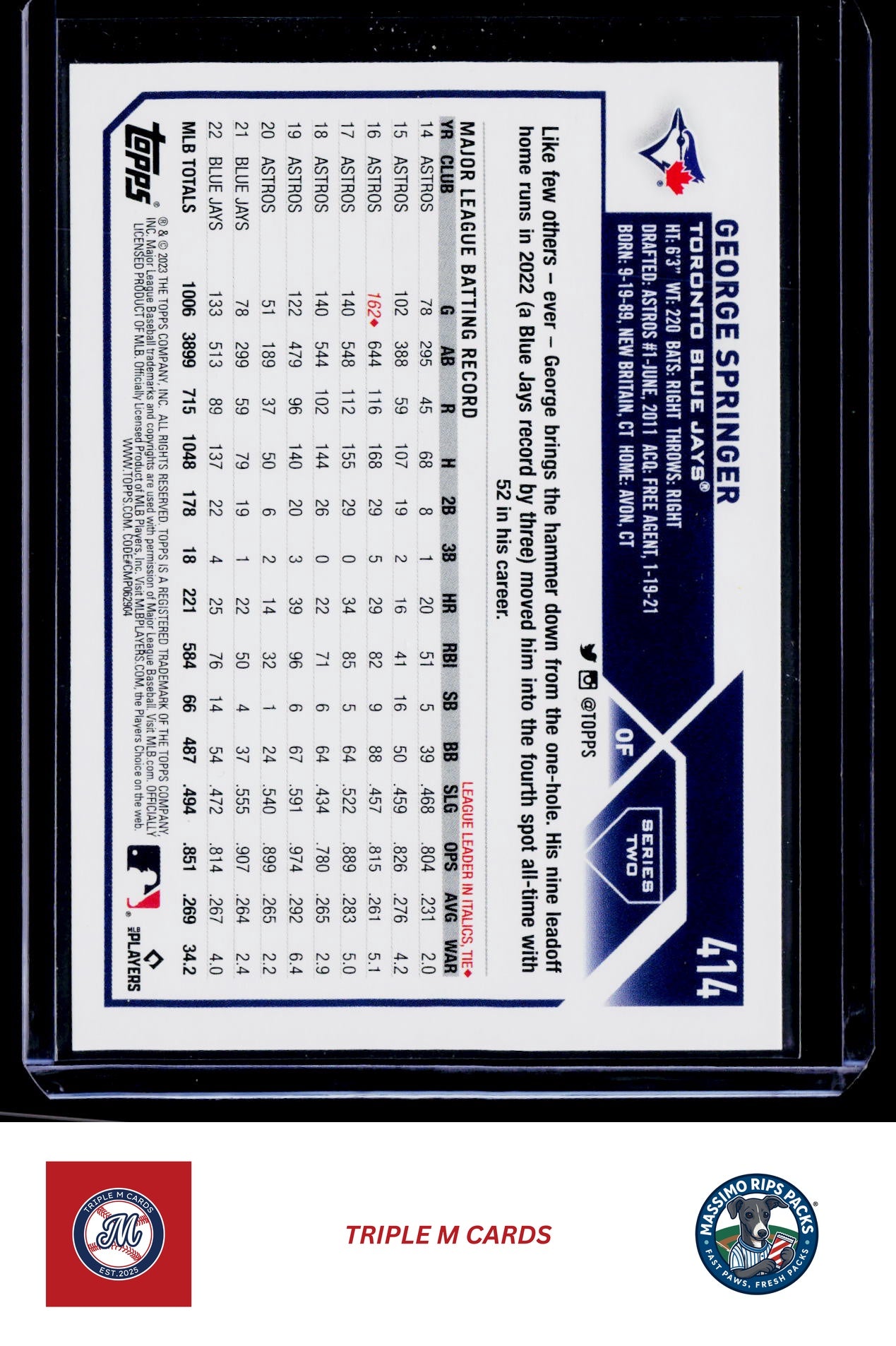 2023 Topps Toronto Blue Jays #TOR-11 George Springer