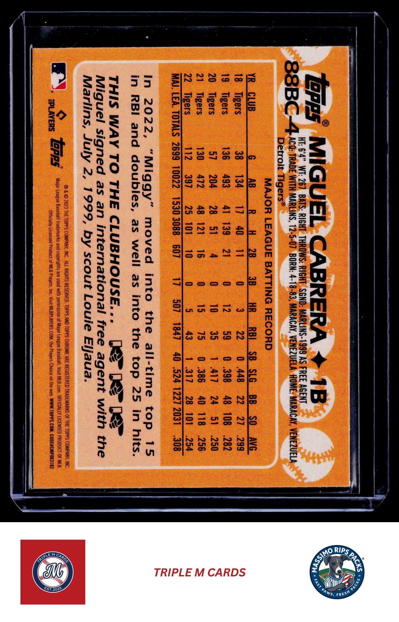 2023 Topps Chrome #88BC-4 Miguel Cabrera 1988 Topps Baseball 35th Anniversary