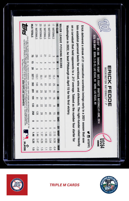 2022 Topps Chrome Update #USC64 Erick Fedde Pink Wave Refractor