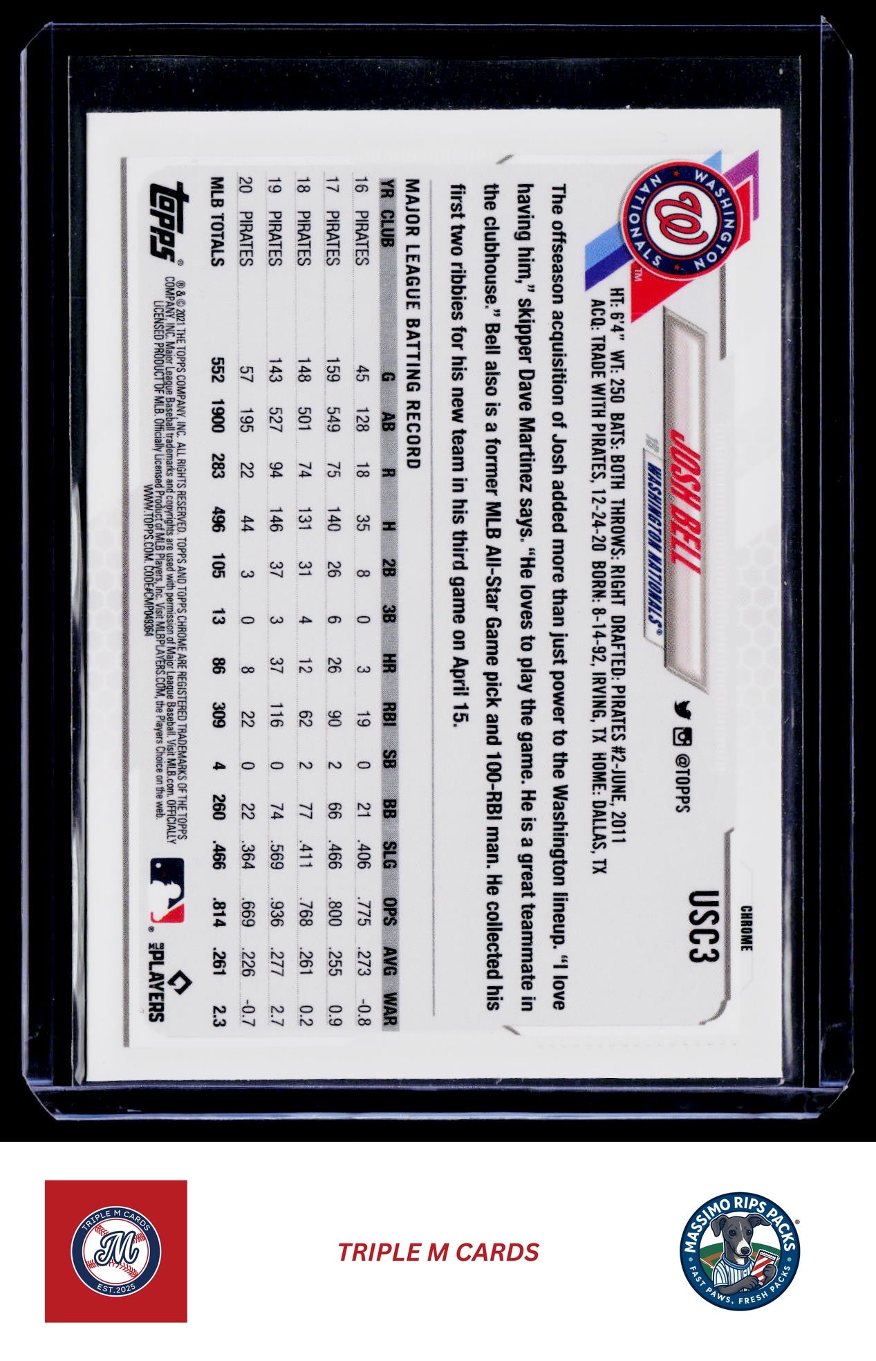 2021 Topps Chrome Update #USC3 Josh Bell Purple Refractor