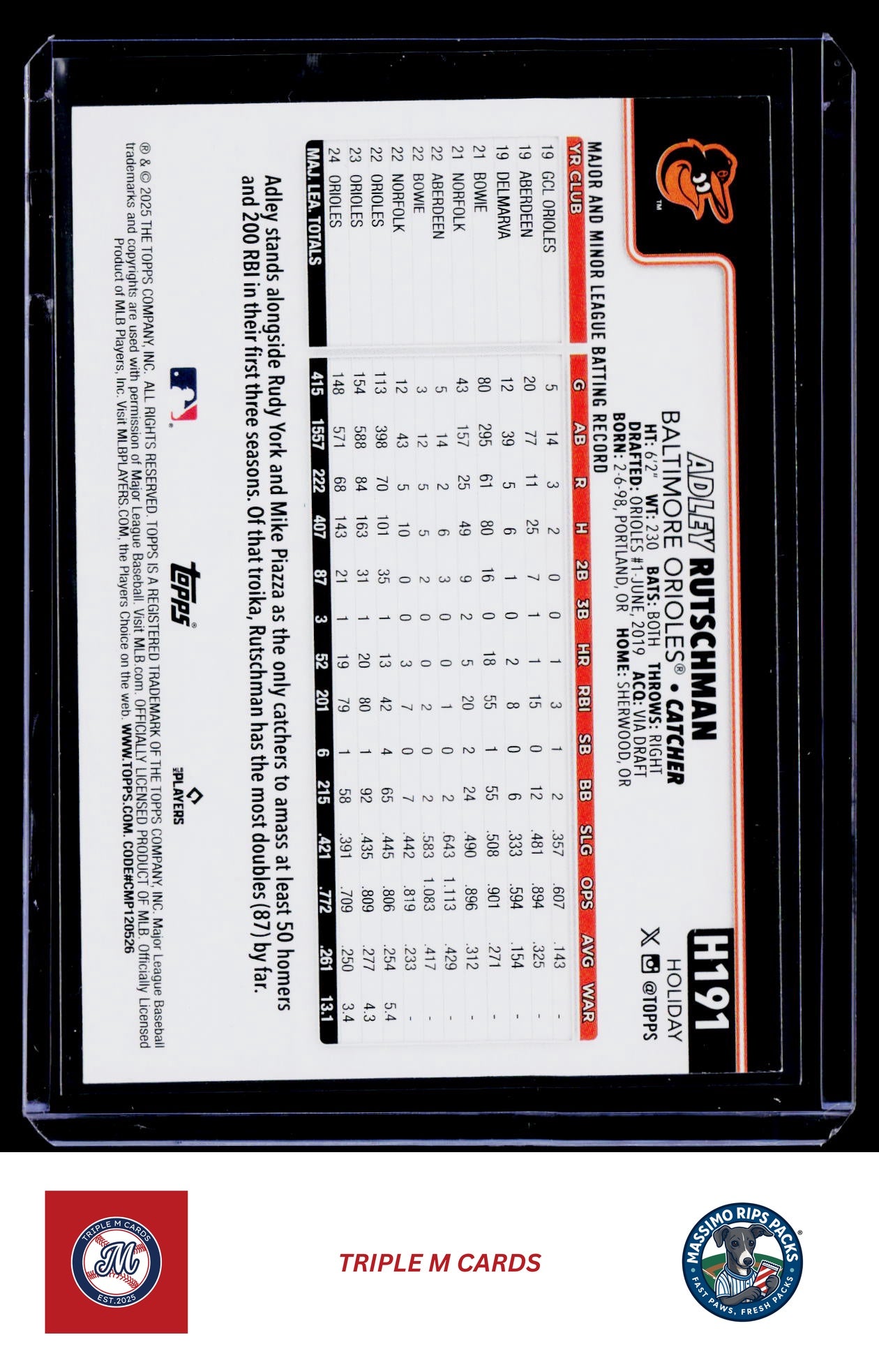 2025 Topps Holiday #H191 Adley Rutschman Silver Glitter Holiday