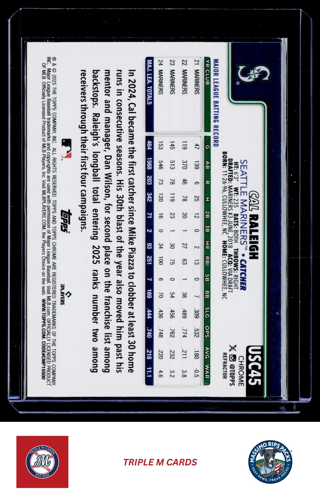 2025 Topps Chrome Update #USC45b Cal Raleigh