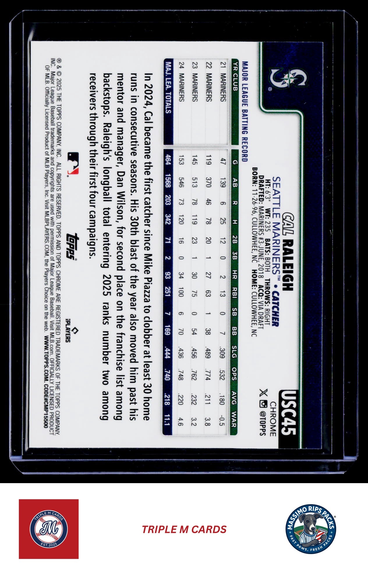2025 Topps Chrome Update #USC45b Cal Raleigh