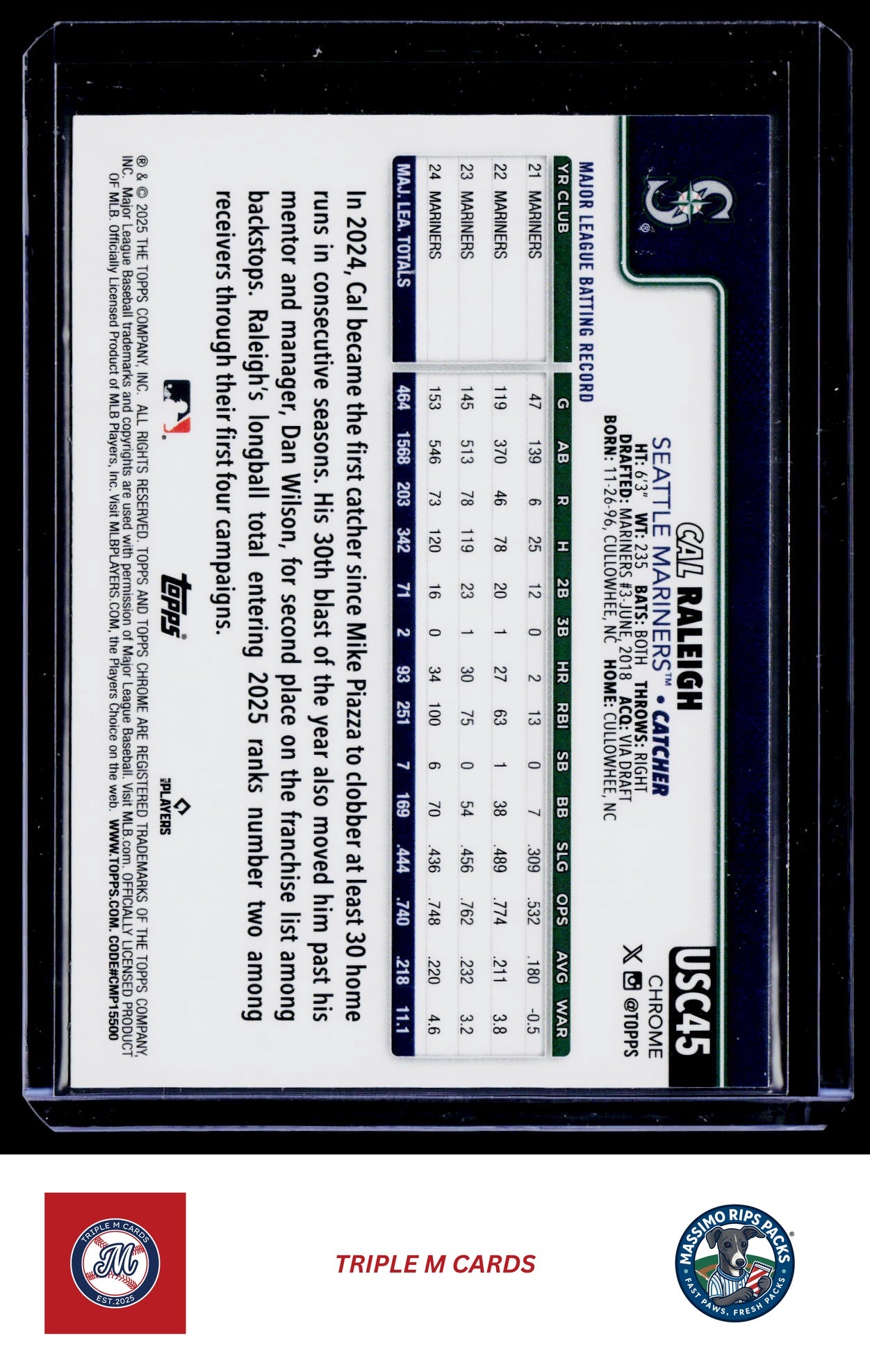2025 Topps Chrome Update #USC45b Cal Raleigh
