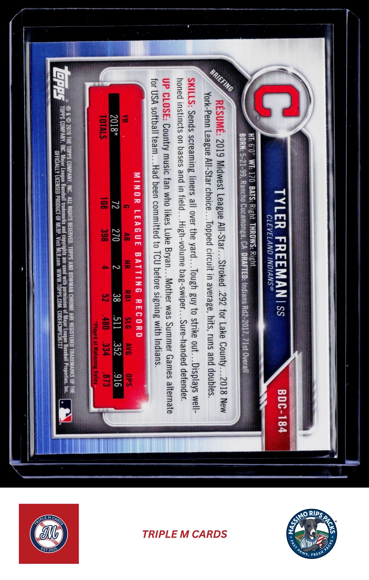 2019 Bowman Draft #BDC-184 Tyler Freeman Chrome