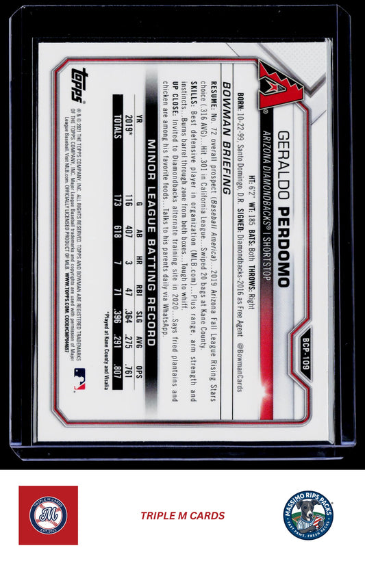 2021 Bowman #BCP-109 Geraldo Perdomo Chrome Prospects Mojo Refractor
