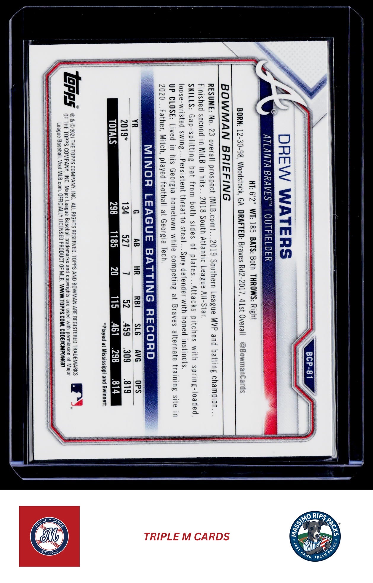 2021 Bowman #BCP-81 Drew Waters Chrome Prospects Mojo Refractor