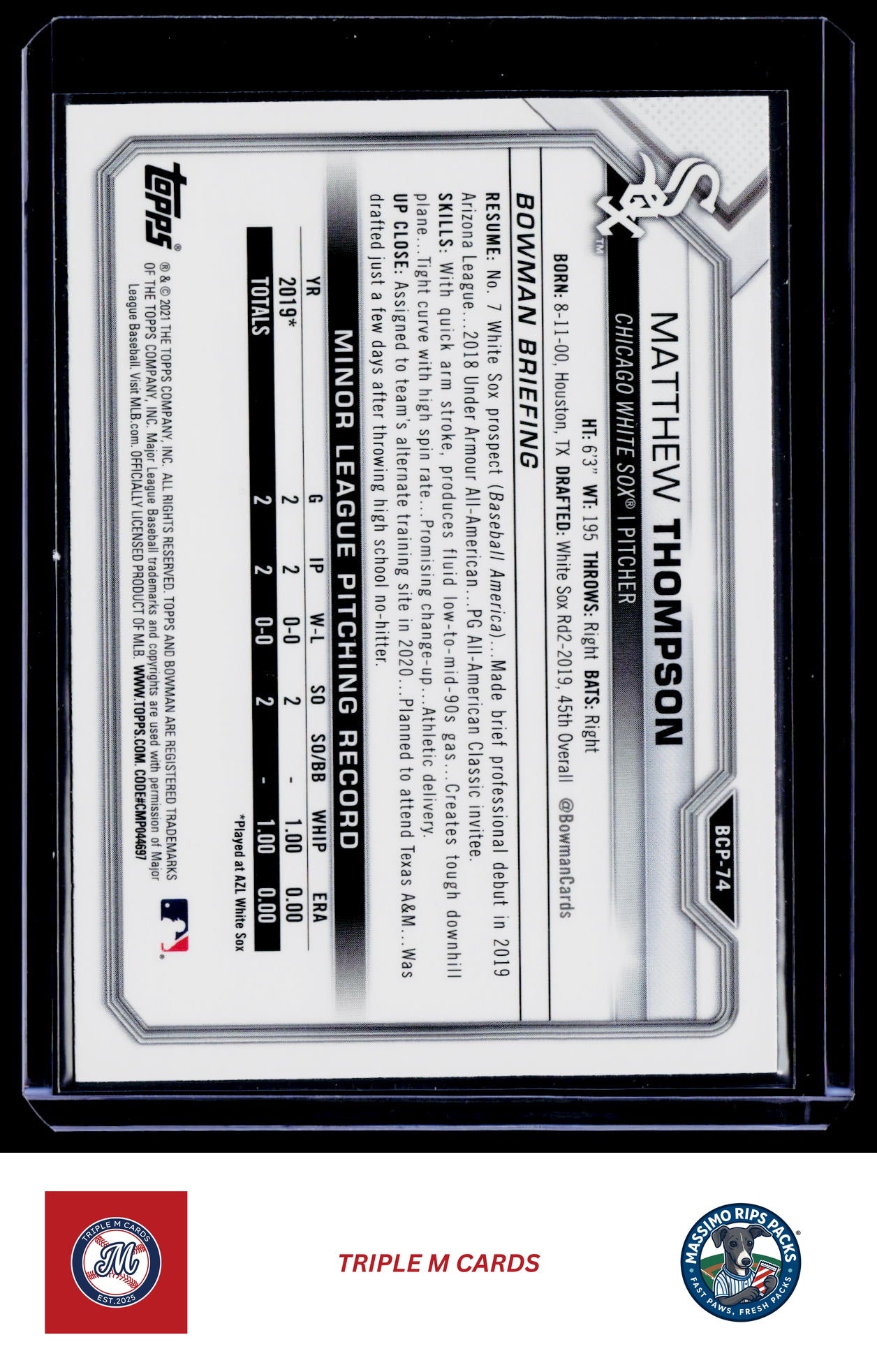 2021 Bowman #BCP-74 Matthew Thompson Chrome Prospects Mojo Refractor