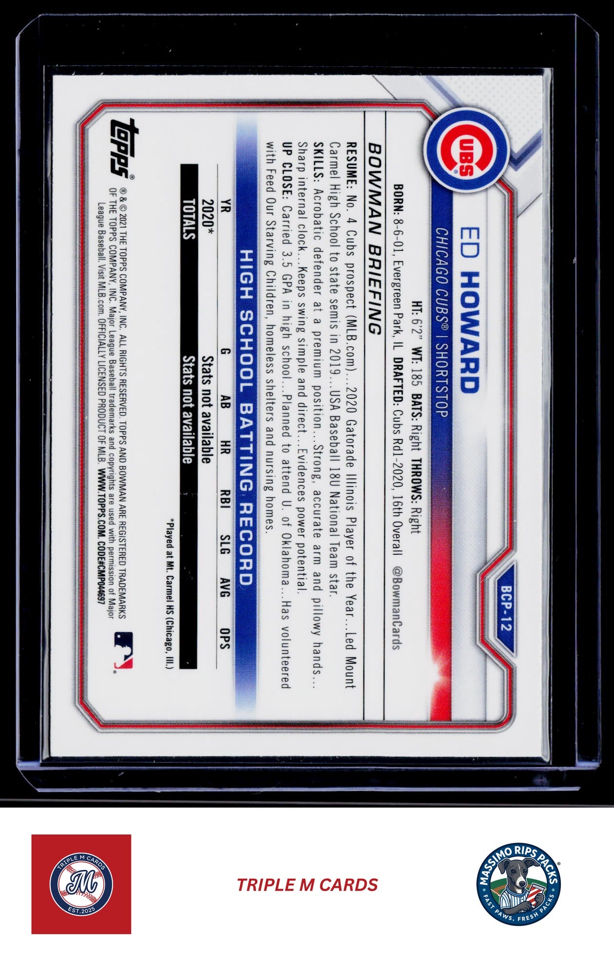 2021 Bowman #BCP-12 Ed Howard Chrome Prospects Mojo Refractor