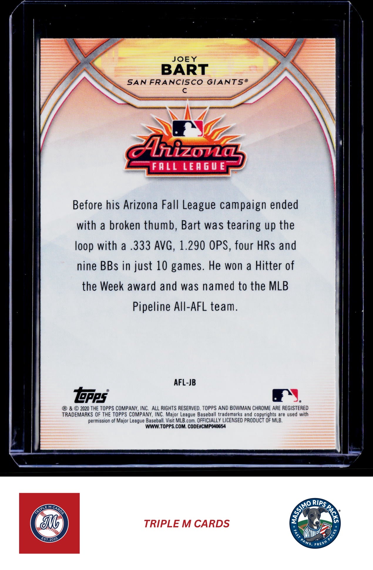2020 Bowman Chrome #AFL-JB Joey Bart 2019 Arizona Fall League Fall Stars