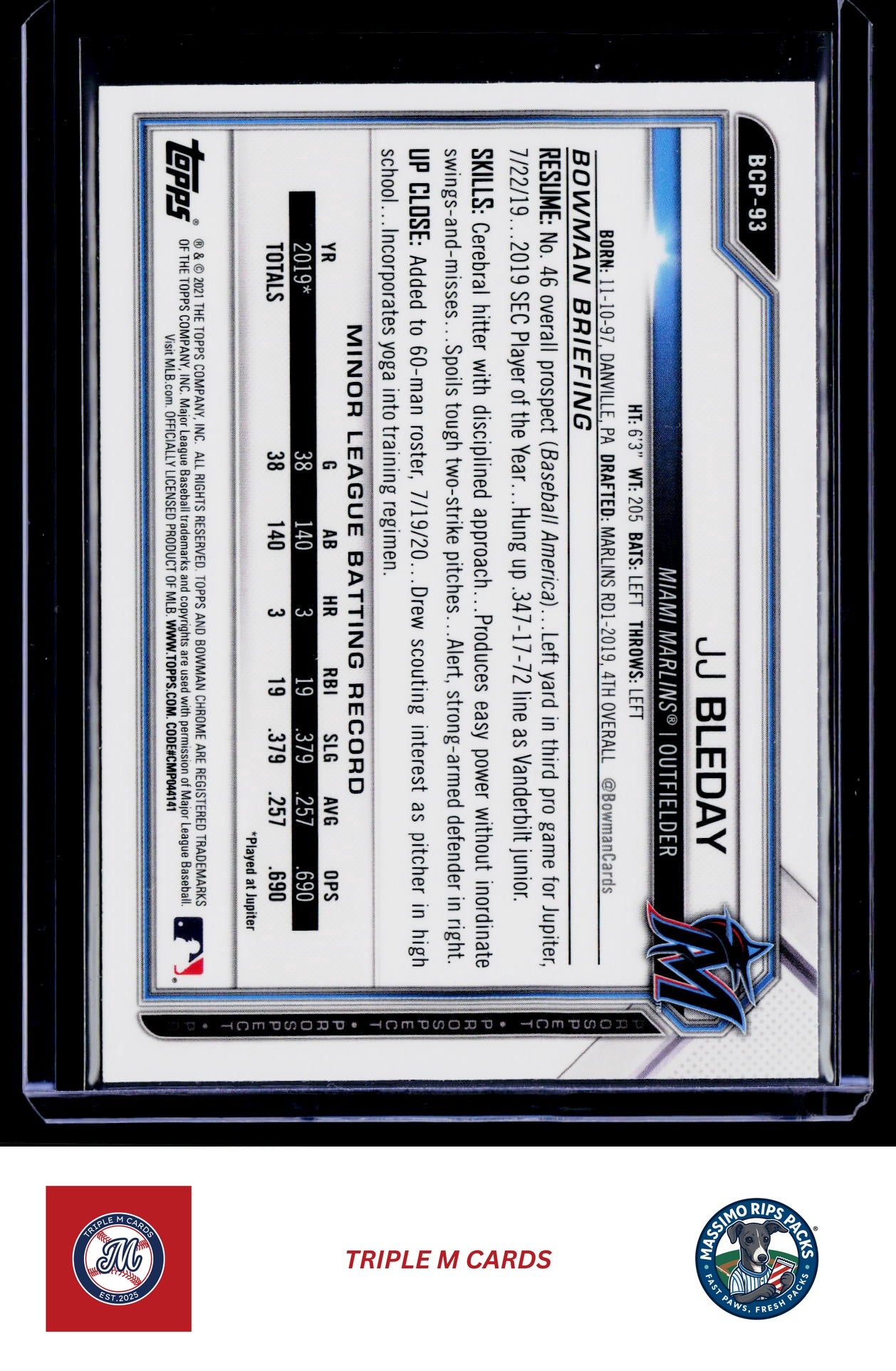 2021 Bowman #BCP-93 JJ Bleday Chrome Prospects