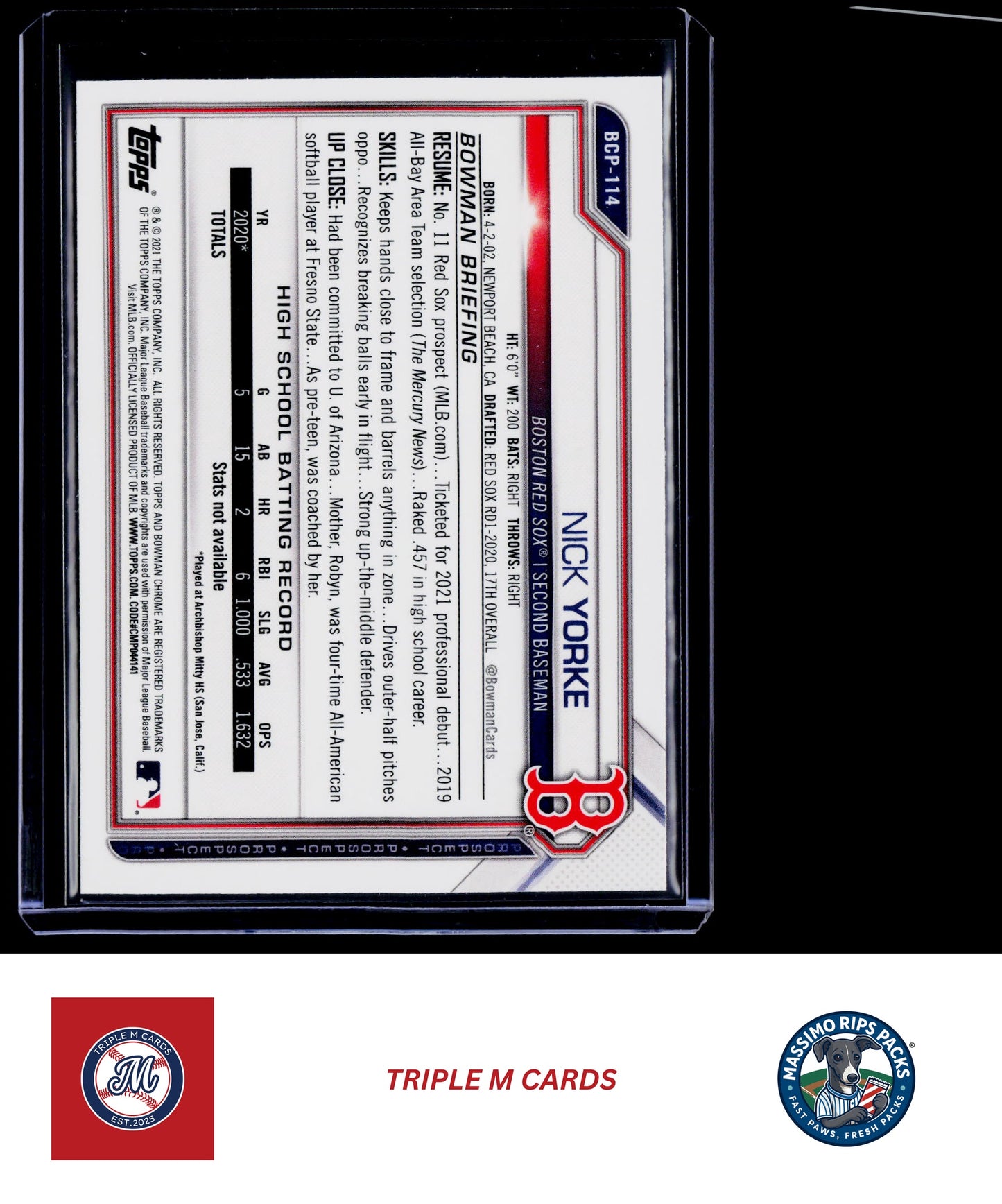 2021 Bowman #BCP-114 Nick Yorke Chrome Prospects