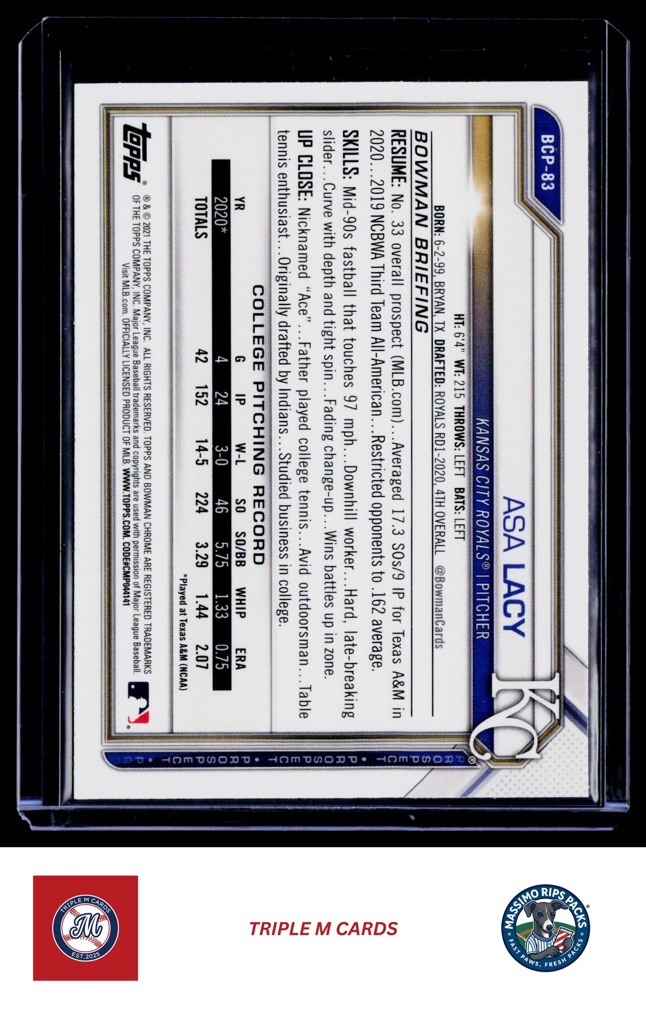 2021 Bowman #BCP-83 Asa Lacy Chrome Prospects