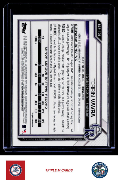 2021 Bowman #BP-100 Terrin Vavra Prospects Camo