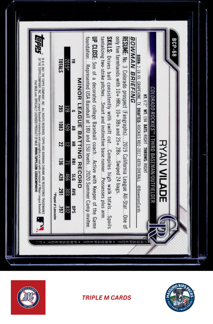 2021 Bowman #BCP-68 Ryan Vilade Chrome Prospects