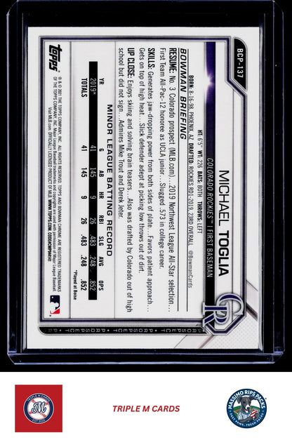 2021 Bowman #BCP-137 Michael Toglia Chrome Prospects