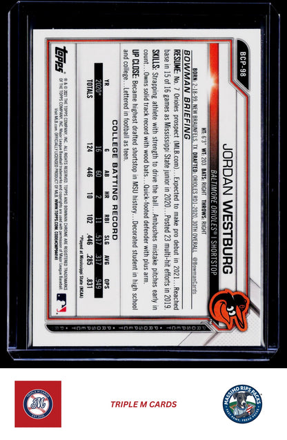 2021 Bowman #BCP-98 Jordan Westburg Chrome Prospects