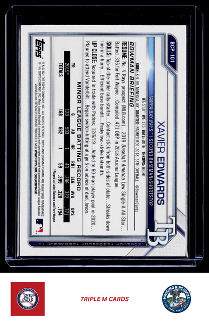 2021 Bowman #BCP-101 Xavier Edwards Chrome Prospects
