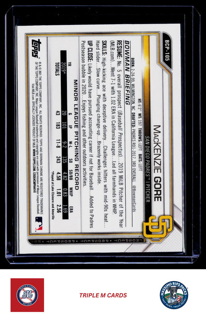 2021 Bowman #BCP-105 MacKenzie Gore Chrome Prospects