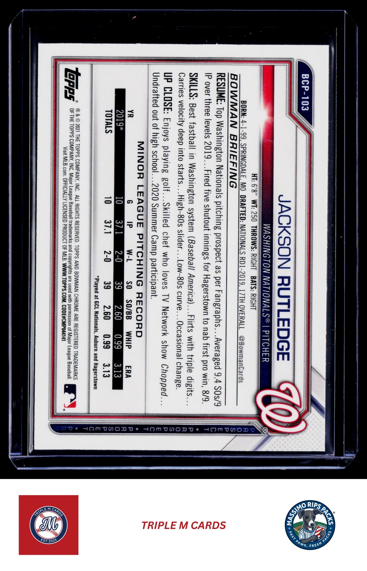 2021 Bowman #BCP-103 Jackson Rutledge Chrome Prospects