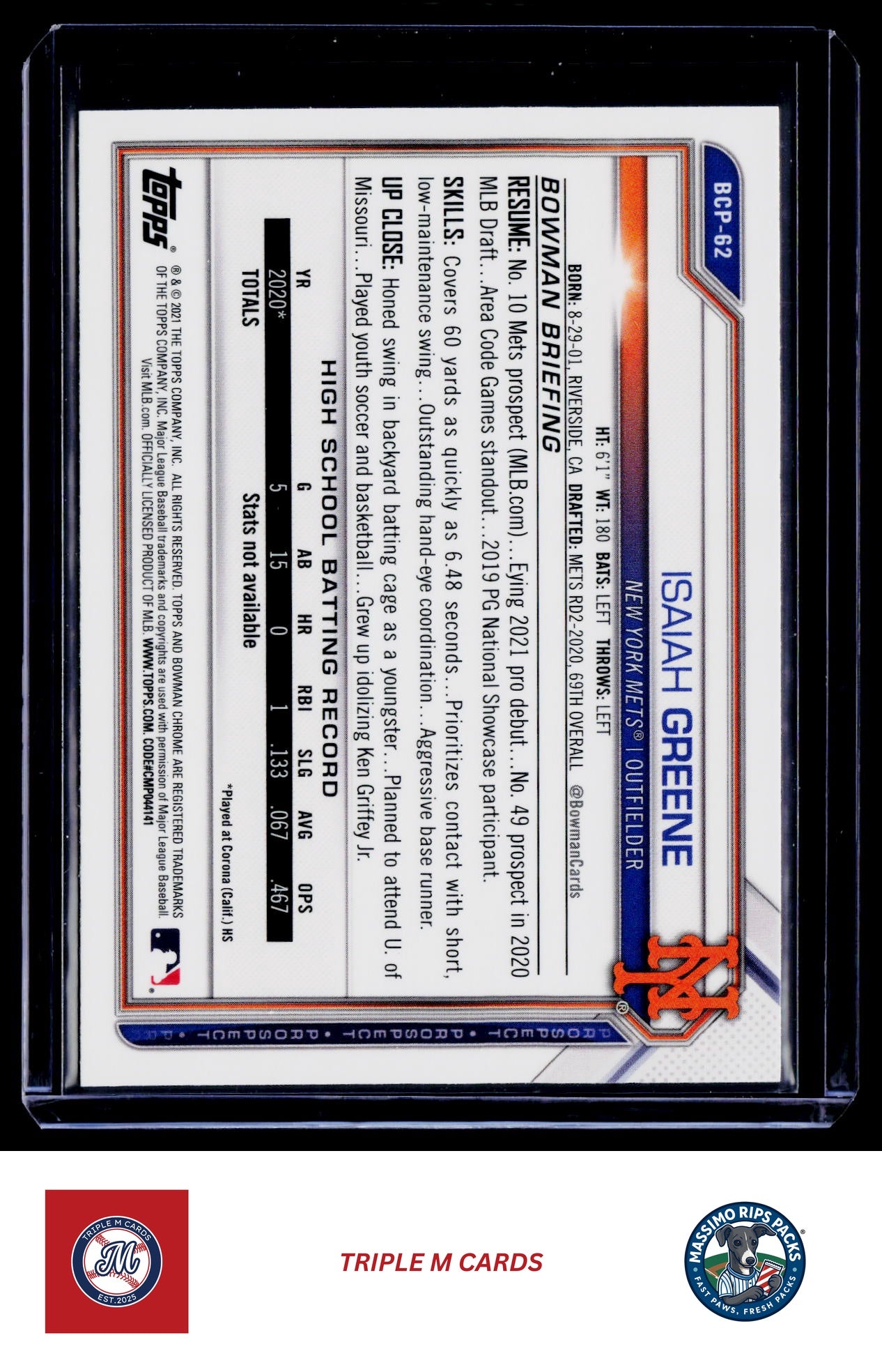 2021 Bowman #BP-62 Isaiah Greene Prospects
