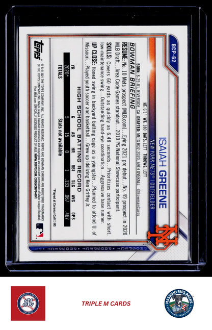 2021 Bowman #BP-62 Isaiah Greene Prospects