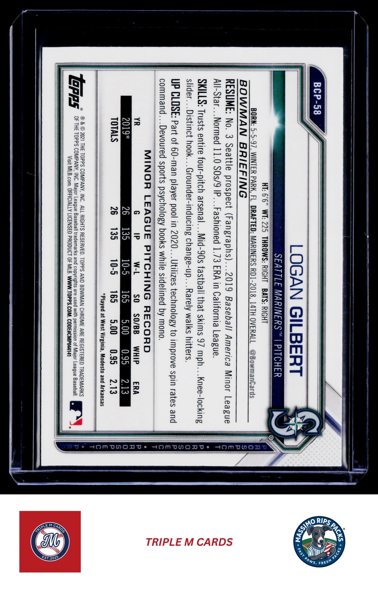 2020 Bowman #BCP-58 Logan Gilbert Chrome Prospects
