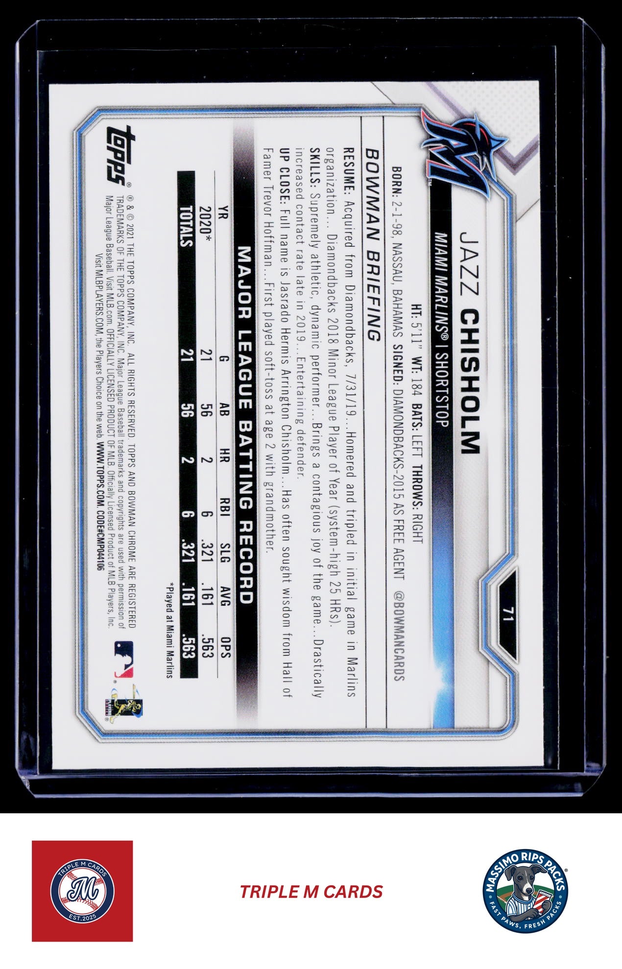 2021 Bowman #71 Jazz Chisholm