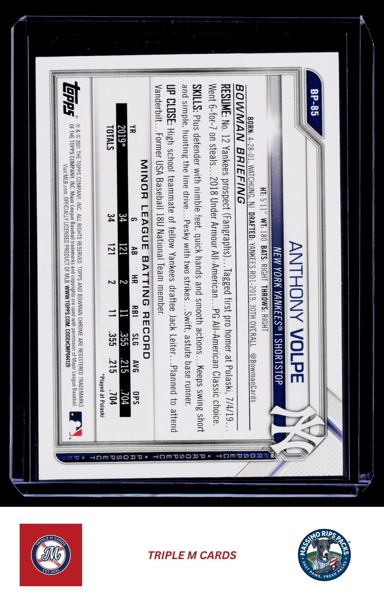 2021 Bowman #BP-85 Anthony Volpe Prospects
