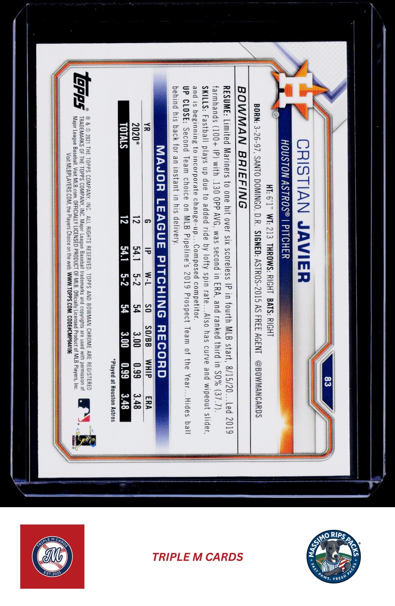 2021 Bowman #83 Cristian Javier