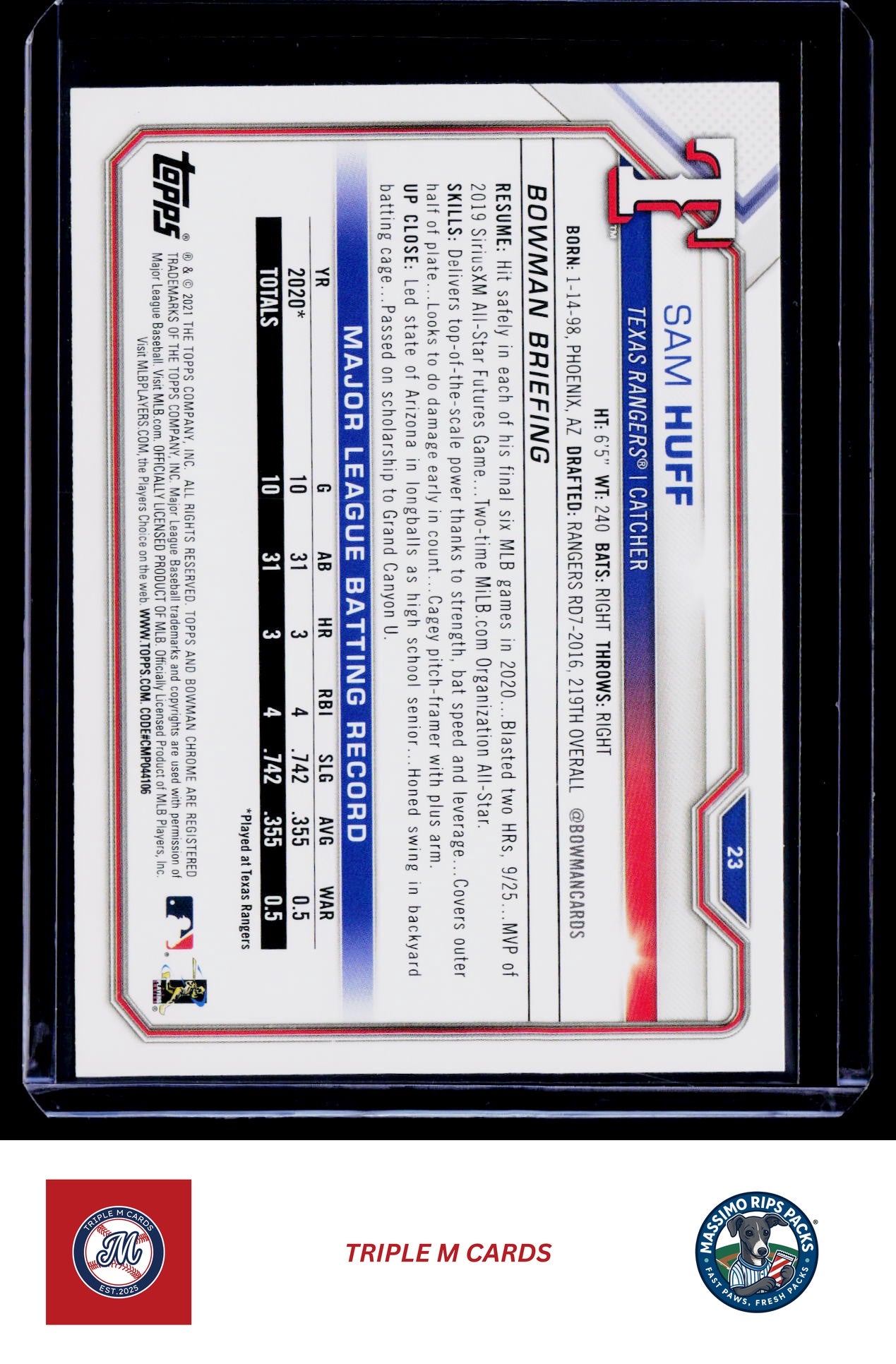 2021 Bowman #23 Sam Huff