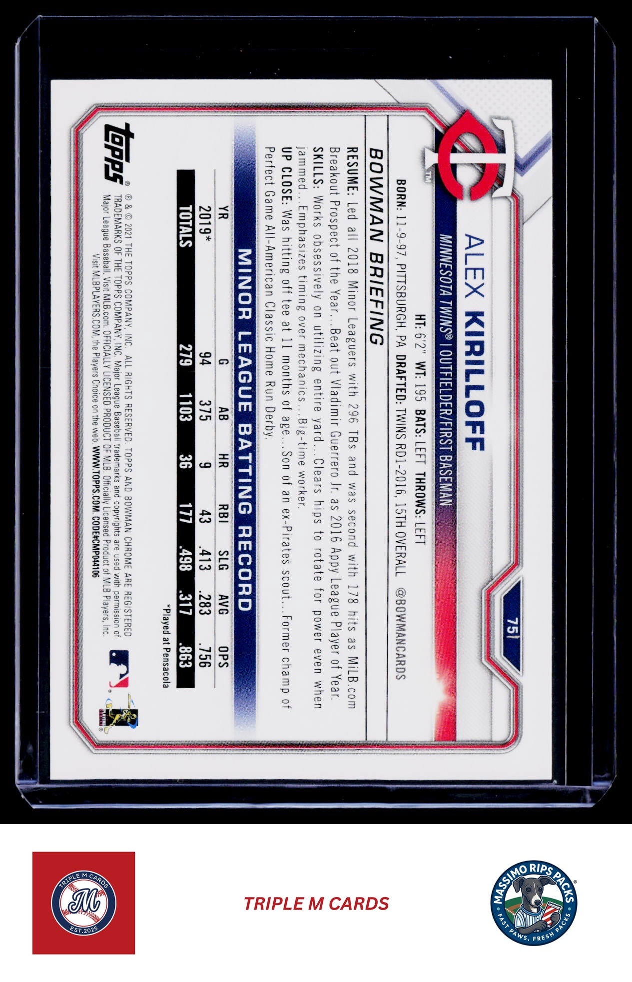 2021 Bowman #75 Alex Kirilloff