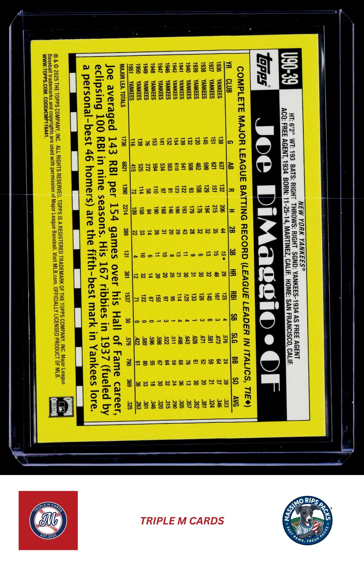 2025 Topps Update #U90-39 Joe DiMaggio 1990 Topps Baseball 35th Anniversary