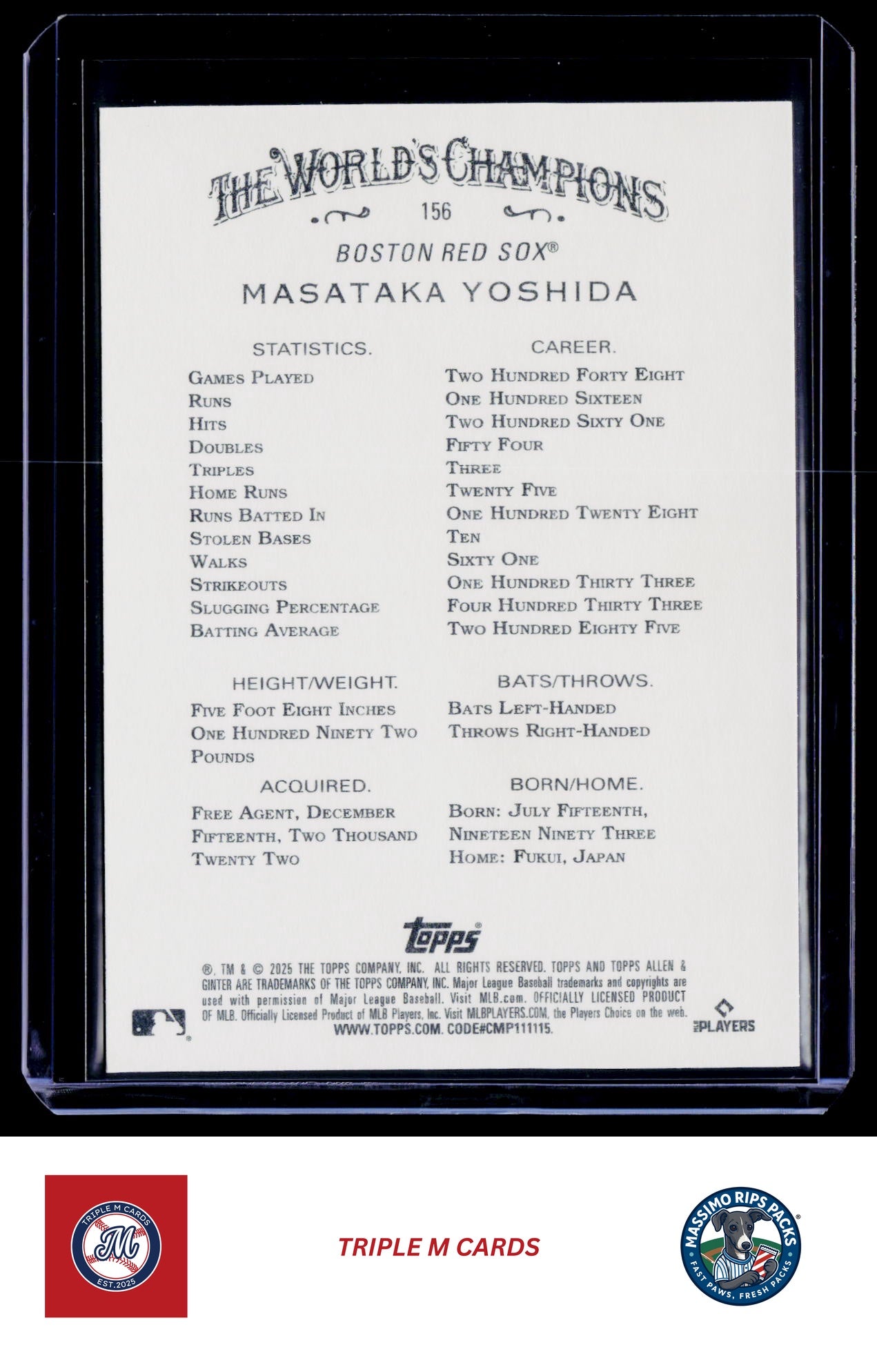 2025 Topps Allen & Ginter #156 Masataka Yoshida