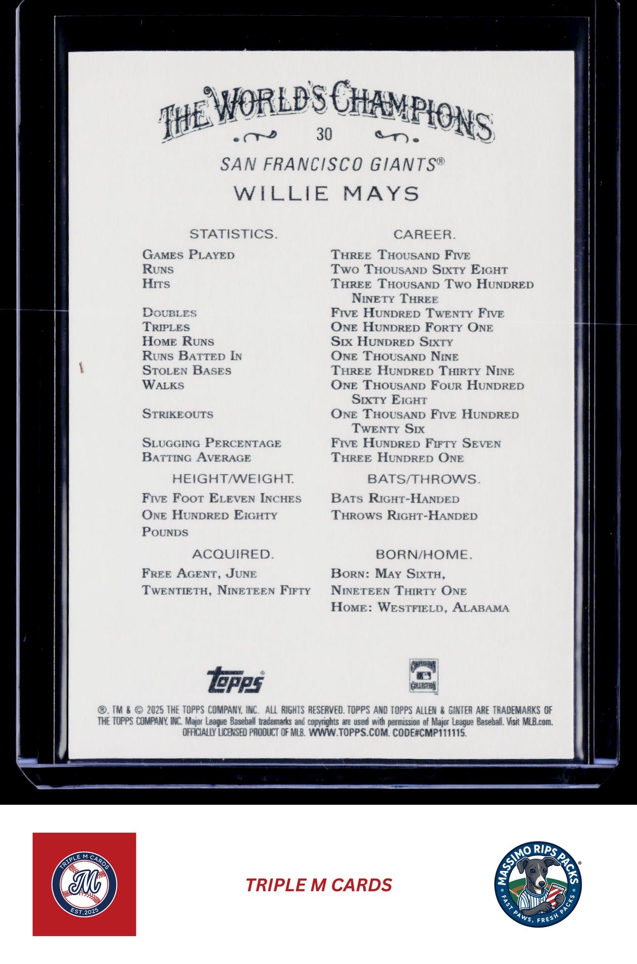 2025 Topps Allen & Ginter #30 Willie Mays