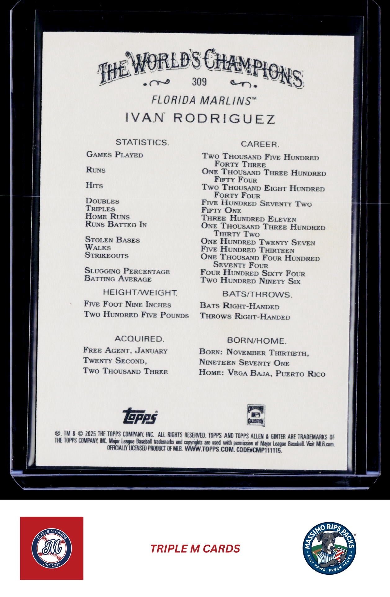 2025 Topps Allen & Ginter #309 Ivan Rodriguez